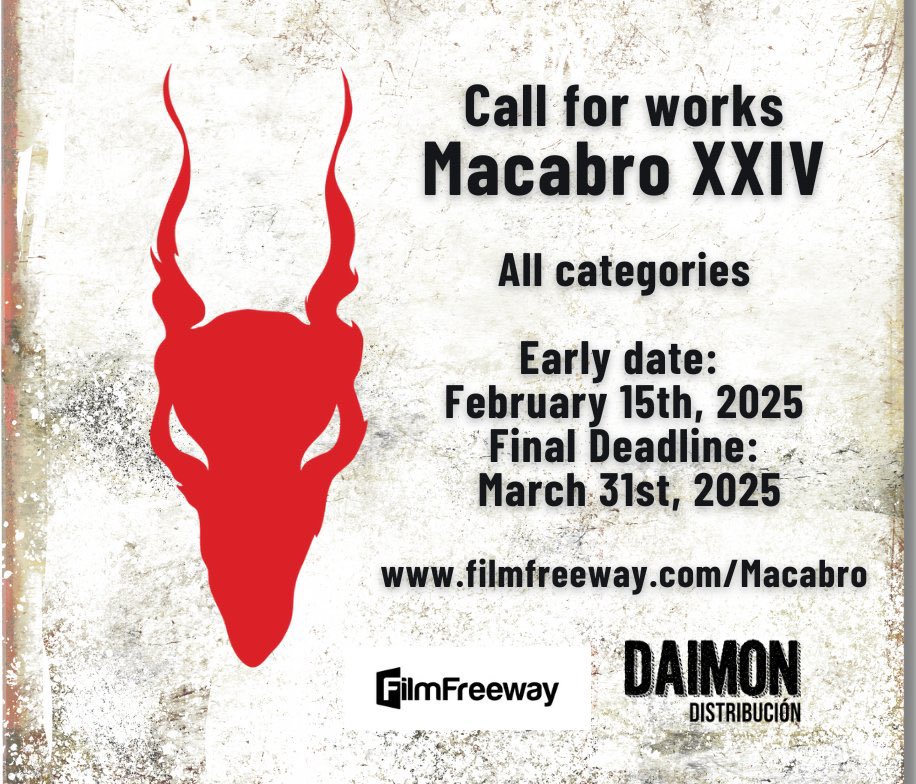 Early deadline is coming
Submit now 👉 Fiilmfreeway.com/Macabro 

#Callforworks #MacabroXXIV