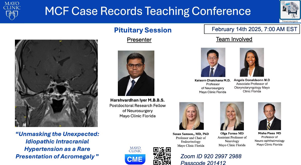 Adrian Safa M.D. (@adrian_safa) on Twitter photo Join us tomorrow for another great pituitary session of our MCF Case Records Teaching Conference @7AM with <a href="/Harsh_Iyer_MBBS/">Harshvardhan Iyer MBBS</a> presenting a very interesting case!
<a href="/DoctorQMd/">Dr. Alfredo QuiƱones-Hinojosa</a> <a href="/janhachmann/">Jan Hachmann MD MS MBA</a> <a href="/ManuelaAB99/">Manuela Aramburu Berckemeyer, MD</a> <a href="/MayoClinicNeuro/">Mayo Clinic Neuro</a> Join us tomorrow for another great pituitary session of our MCF Case Records Teaching Conference @7AM with <a href="/Harsh_Iyer_MBBS/">Harshvardhan Iyer MBBS</a> presenting a very interesting case!
<a href="/DoctorQMd/">Dr. Alfredo QuiƱones-Hinojosa</a> <a href="/janhachmann/">Jan Hachmann MD MS MBA</a> <a href="/ManuelaAB99/">Manuela Aramburu Berckemeyer, MD</a> <a href="/MayoClinicNeuro/">Mayo Clinic Neuro</a>