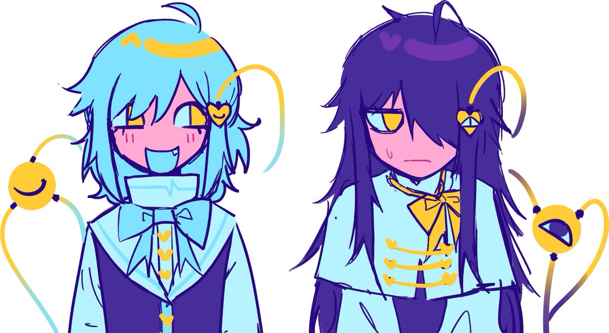 p2eocene's tweet image. realized i never posted my touhou ocs here, meet nanase and yayame! they're doomed satori sisters :D💛