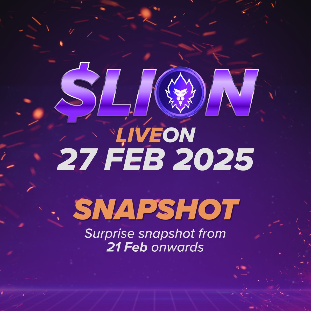 🦁$LION launches on 27 Feb! The Takeover is about to begin, are you ready?!

📸 Snapshot will be taken at a random timing between 21 Feb, 00:00 UTC until when airdrop is live!

Make sure your NFT(s) are either in your Crypto.com NFT account or a non-custodial wallet