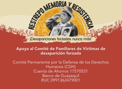 malenasofiamf's tweet photo. 27 familias buscando a sus seres queridos desaparecidos en manos de militares en Ecuador, 9 de ellos niños. En honor a la memoria de Pedro Restrepo debemos apoyarlos. #Van27 #9niñosvíctimas https://t.co/7aiTkOiApX