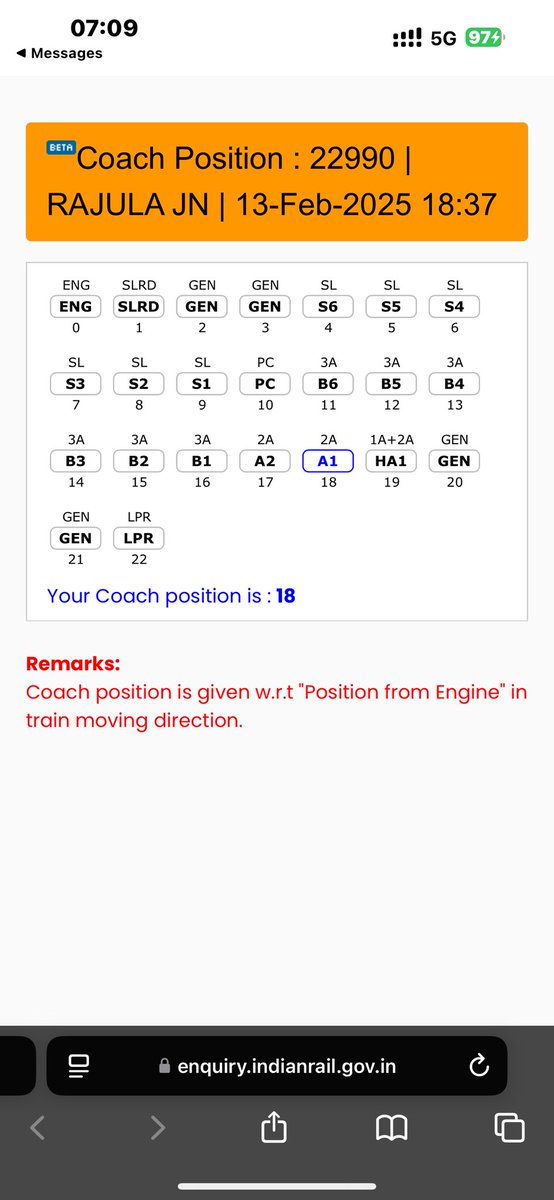 KP (@kiranp03) on Twitter photo Official Coach Position as displayed by <a href="/WesternRly/">Western Railway</a> for train no 22990. In actual the coach positions are reversed. Do not rely on them.
<a href="/RailwaySeva/">RailwaySeva</a> is this an initiative from your ministry for fit India Movement so that passengers can run from one end to another to board. Official Coach Position as displayed by <a href="/WesternRly/">Western Railway</a> for train no 22990. In actual the coach positions are reversed. Do not rely on them.
<a href="/RailwaySeva/">RailwaySeva</a> is this an initiative from your ministry for fit India Movement so that passengers can run from one end to another to board.