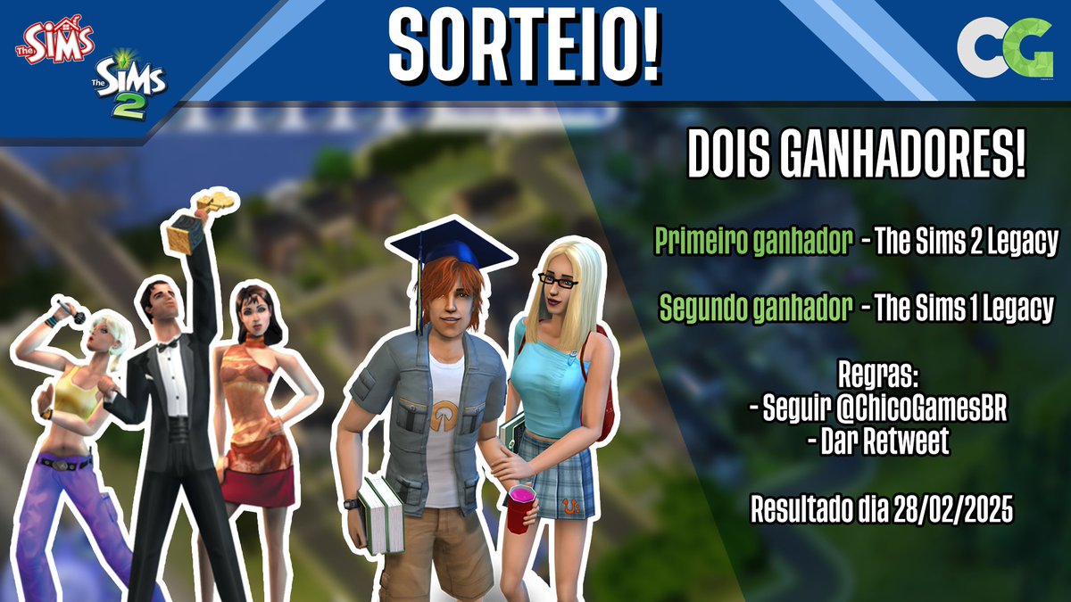 ChicoGamesBR's tweet image. SORTEIO NO AR! CONCORRA AO THE SIMS 1 LEGACY OU THE SIMS 2 LEGACY!

Para concorrer basta:
✅ Seguir @ChicoGamesBR aqui no Twitter
🔁 Dar Retweet nesse post

Resultado sai dia 28/02/2025. Boa sorte🥳