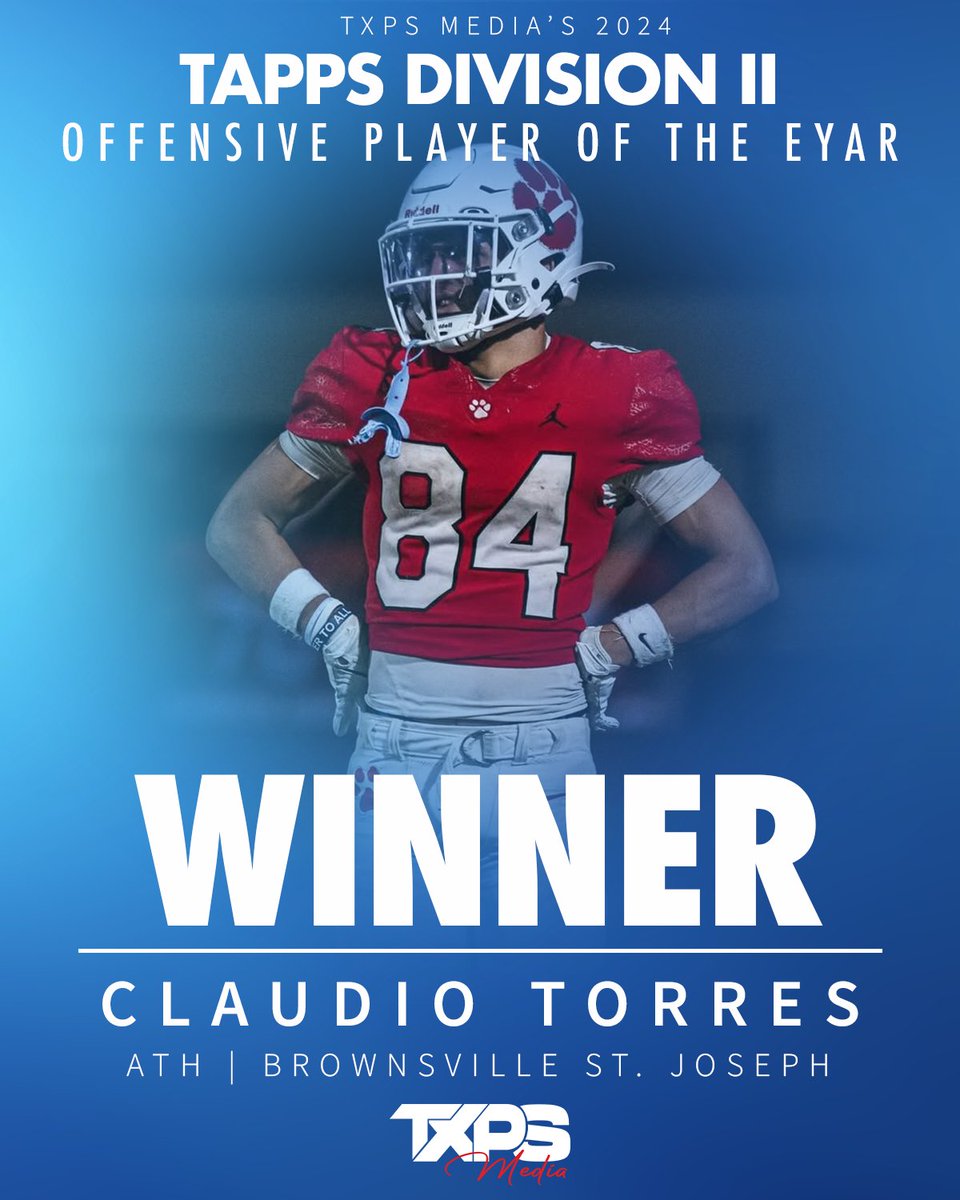 TXPSMedia's tweet photo. The TAPPS D2 Award Winners (2/4)  

OPOY: @ClaudioSJA84, Brownsville St Joseph
DPOY: @daltonknapp_, All Saints Episcopal
Newcomer: @JackDevine2027, Regents
Underclassman: @houston_shaw5, Hyde Park https://t.co/b9aJrv8uVB