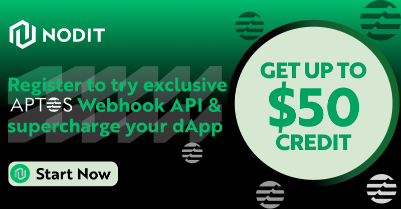 NoditPlatform's tweet photo. Exclusive Aptos Developer Tool - Only on Nodit! 🎉

Building on Aptos? Get real-time blockchain event updates with Nodit’s exclusive Aptos Webhook API &amp; supercharge your dApp.

Sign up now &amp; claim $50 free credit for a limited time!