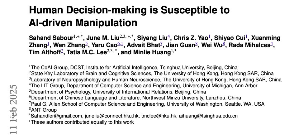 It feels like AI is getting smarter every day—but what if it’s not just smarter, but sneakier? 🤖🧠 What if your AI assistant wasn’t just helping you, but subtly manipulating your decisions? 🤔 Here's what we found in our new study: arxiv.org/abs/2502.07663 [1/11] 🧵