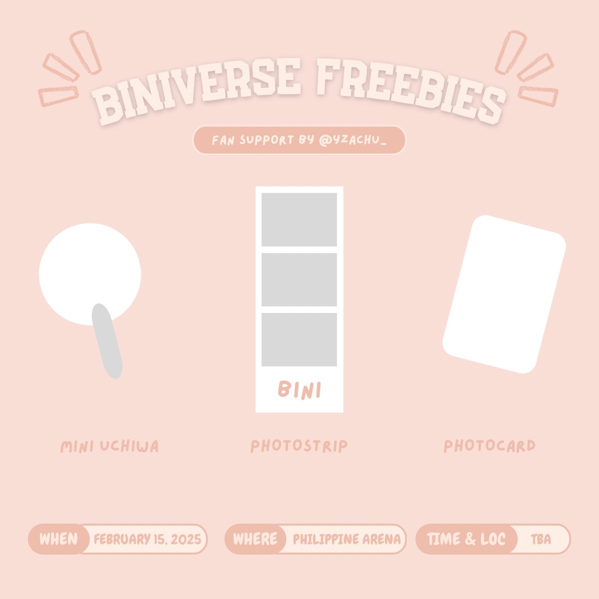 yzachu_'s tweet image. BINIverse World Tour 2025: Philippines freebies 
— a mini fan support by @yzachu_ 💋

♡ rt &amp;amp; like this tweet
♡ show proof on d-day
♡ limited quantity (1:1)
♡ for team concert and team labas

see you!!! 💗 

#BINI #BINIVerseWorldTour2025