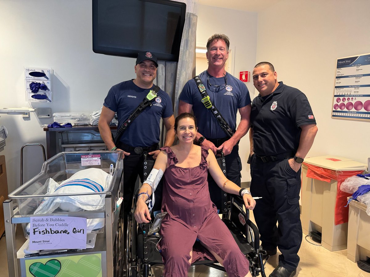 MiamiBeachFire's tweet photo. This evening, Rescue 44 delivered a beautiful baby girl en route to Mount Sinai. We’re happy to share that both mom and baby are doing well. Congratulations to the Fishbane family on their newest addition! 👶 https://t.co/JPKpsmcYjD