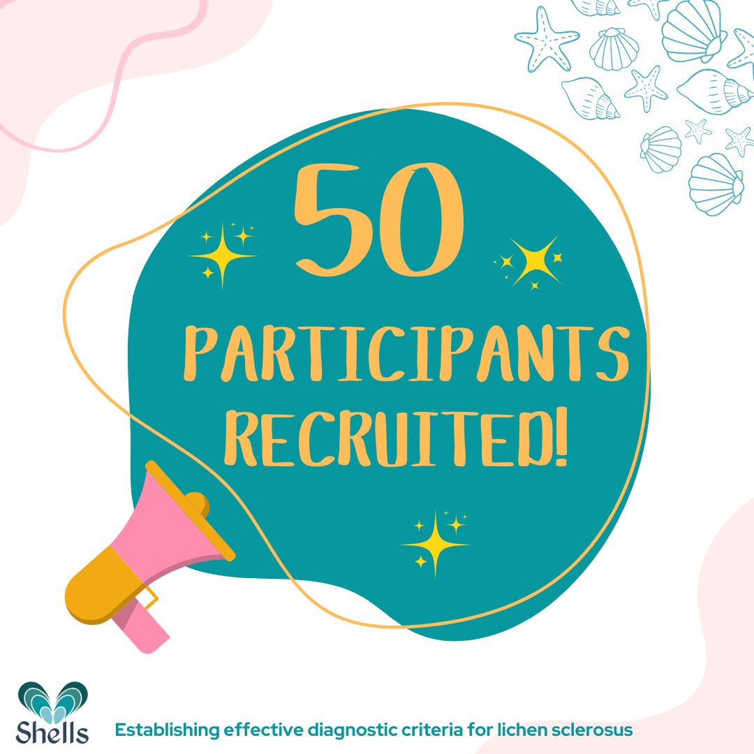 We've reached 50 participants in the SHELLS study! Well done to all of our recruiting sites who are doing a brilliant job, let's keep up this great momentum!