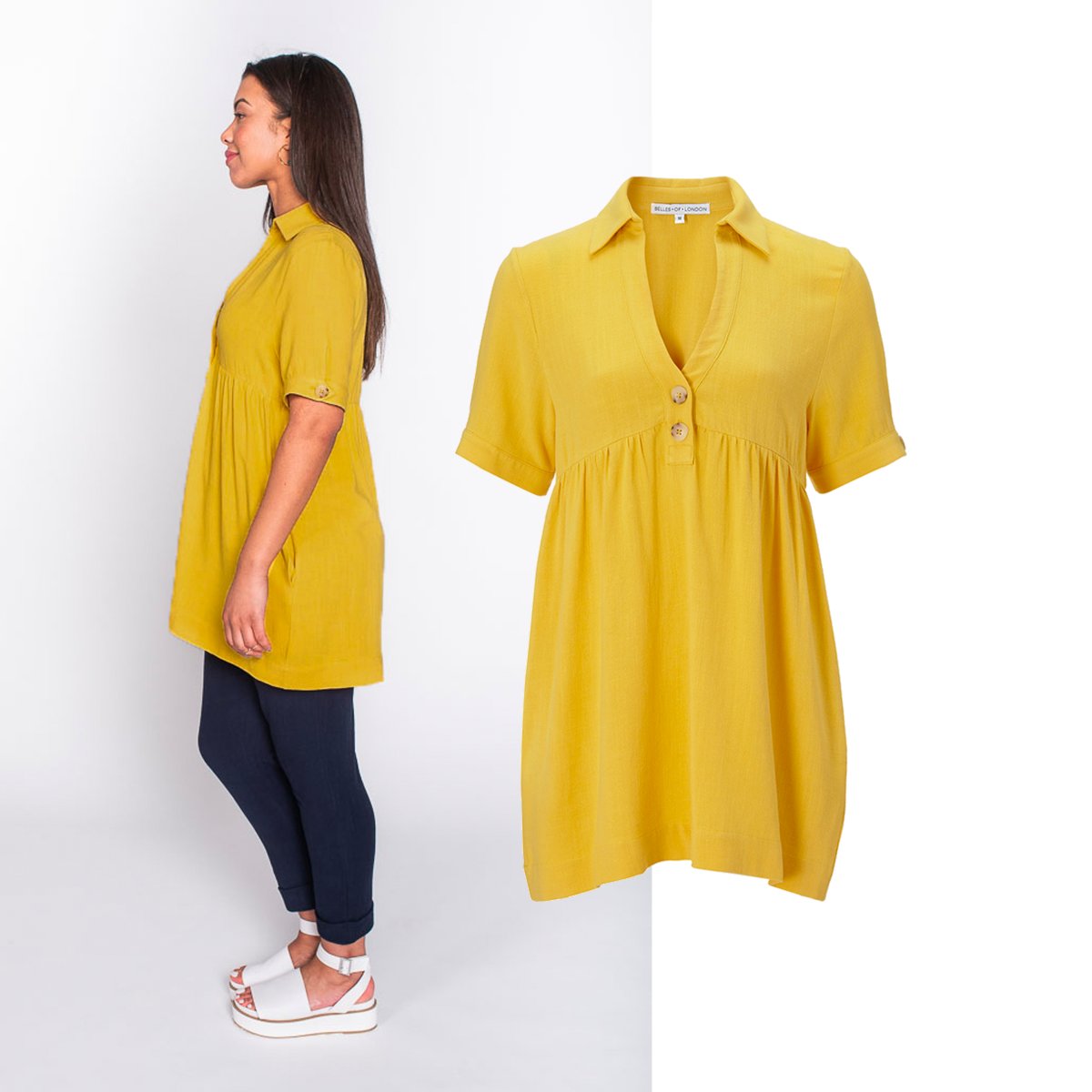 Style inspiration! It might be cold and grey out there but why not add a pop of colour to your wardrobe and stand out this season 

Featuring our vibrant tunic-style top. 💛🧡 
 
#ethicalbrand