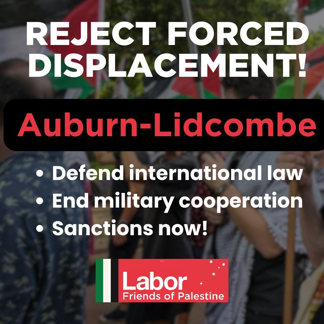 Labor Friends of Palestine NSW (@labor_palestine) on Twitter photo .<a href="/AustralianLabor/">Australian Labor</a> members in Auburn-Lidcombe Branch call on the Australian Government to defend international law and 'rule out any form of cooperation' with Trump's plan to ethnically cleanse Gaza!
<a href="/JasonClareMP/">Jason Clare MP</a> .<a href="/AustralianLabor/">Australian Labor</a> members in Auburn-Lidcombe Branch call on the Australian Government to defend international law and 'rule out any form of cooperation' with Trump's plan to ethnically cleanse Gaza!
<a href="/JasonClareMP/">Jason Clare MP</a>