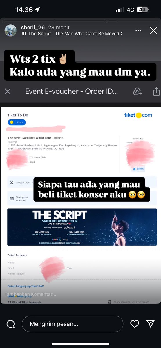 Margaretdebora's tweet image. Wtw 2 tiket the scrip. Atas nama pribadi #TheScriptSatellitesWorldTour #TheScriptJakarta2025