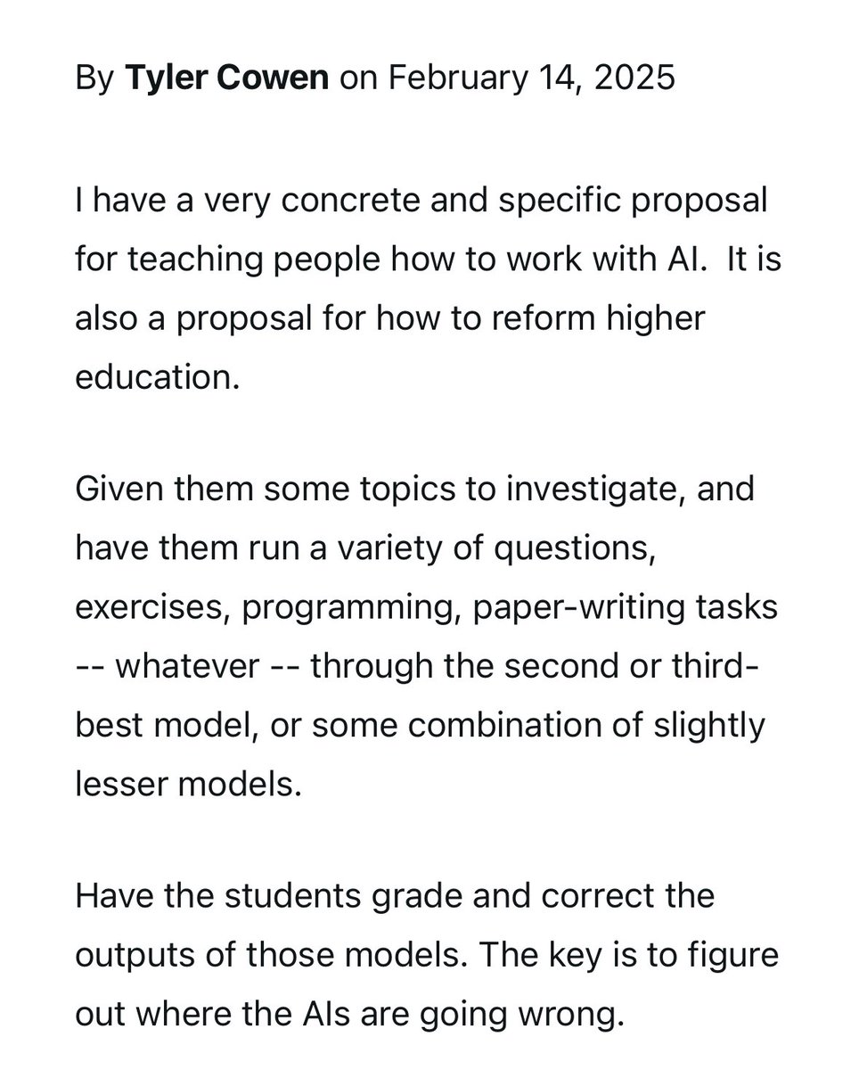 Luca Dellanna (@dellannaluca) on Twitter photo I like this idea by <a href="/tylercowen/">tylercowen</a>.
(Of course, we could have started doing this well before AI arrived, e.g. with newspapers…) I like this idea by <a href="/tylercowen/">tylercowen</a>.
(Of course, we could have started doing this well before AI arrived, e.g. with newspapers…)