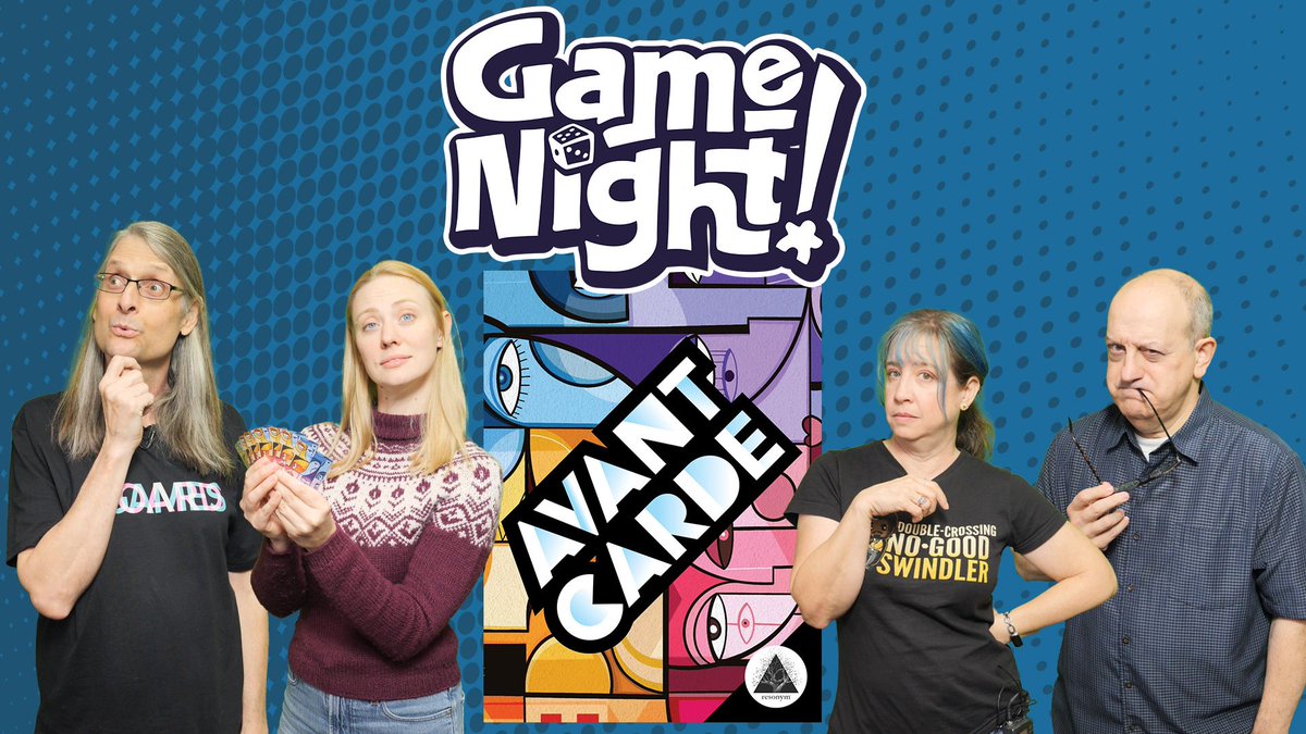 Tonight on GameNight! <a href="/ChilibeanNP/">Nikki Pontius</a>, @deborahannwoll, Dave &amp; <a href="/heccubustwit/">Lincoln Damerst</a> teach &amp; play "Avant Carde" designed by <a href="/criticalplay/">Mary Flanagan</a> &amp; <a href="/MaxGamesSeidman/">Max Seidman (exists)</a> and from <a href="/resonym/">Resonym - find us on BKSY!</a>. Thanks so much to <a href="/Gamegenic_/">Gamegenic</a> for the accessories and sponsoring this episode! —Lincoln youtube.com/watch?v=2FPPDo…