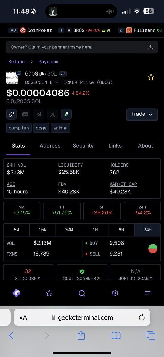 $gdog / $sol looks interesting only 40k market cap and etf for doge coming with ticker “gdog” 

Nice memecoin to take a risk on. 

Only ten hours old as well. Could be a decent candidate.