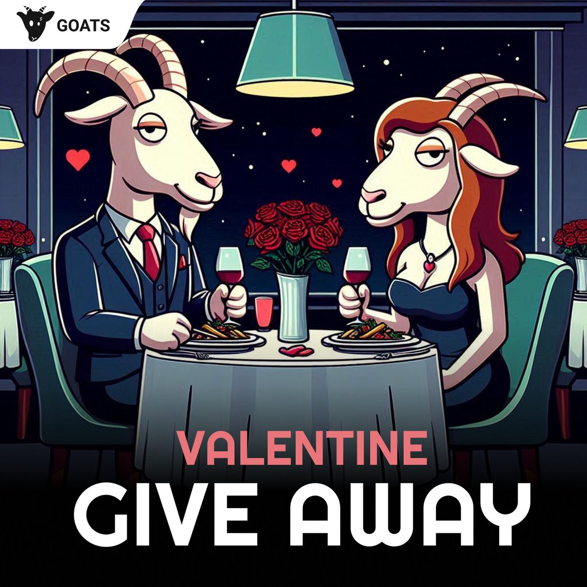 VALENTINE GIVEAWAY! 💘

Love is in the air, and so is free $GOATS! 🐐 We’re giving away 200,000 $GOATS to 10 lucky GOATS lovers—because what’s better than winning with your GOATS fam?

How to enter?
1. Like &amp; repost this post.
2. Tag 3 fellow GOATS lovers.
3. Comment your GOATS