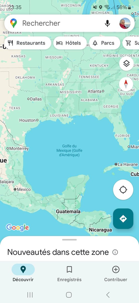 Je me connecte à google maps via un IP adresse en France et n'accepte pas le Golfe du Mexique s'appelle autre chose. Je ne suis pas sur le sol américain. #GolfodeMéxico #GulfOfMexico