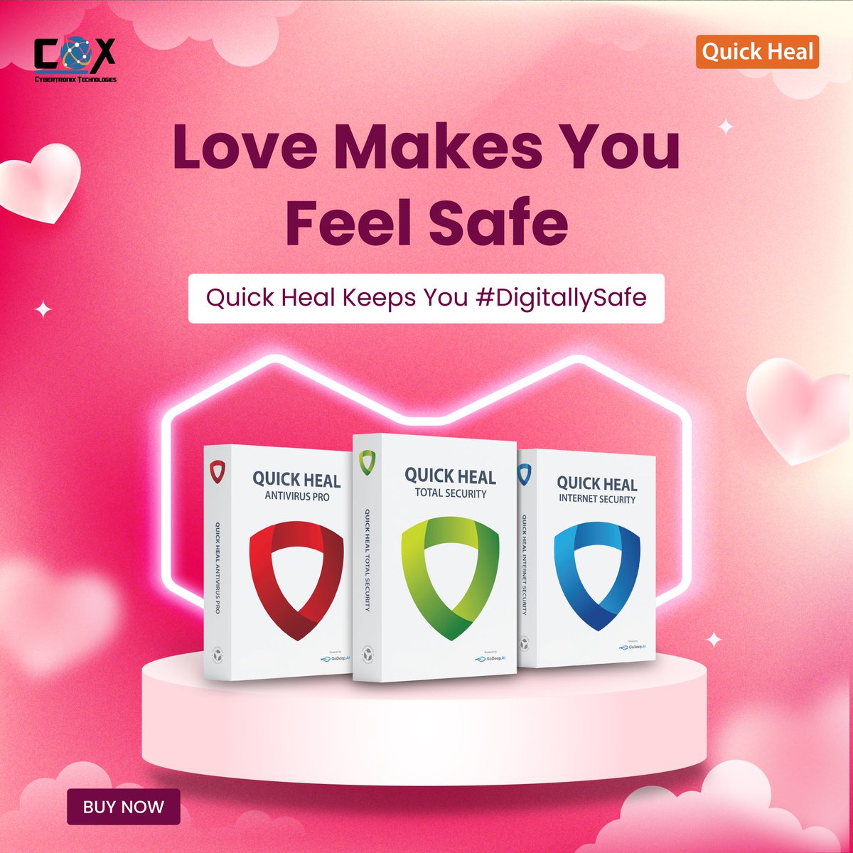 Love makes you feel safe, Quick Heal keeps you #DigitallySafe 💖🔐 Protect what matters most! Stay secure online with Quick Heal.

🛒 Now available on Amazon, Noon, Carrefour, and Tradeling!

#StayProtected #QuickHeal #DigitalProtection #SafeBrowsing #CybertronixTechnologiesLLC