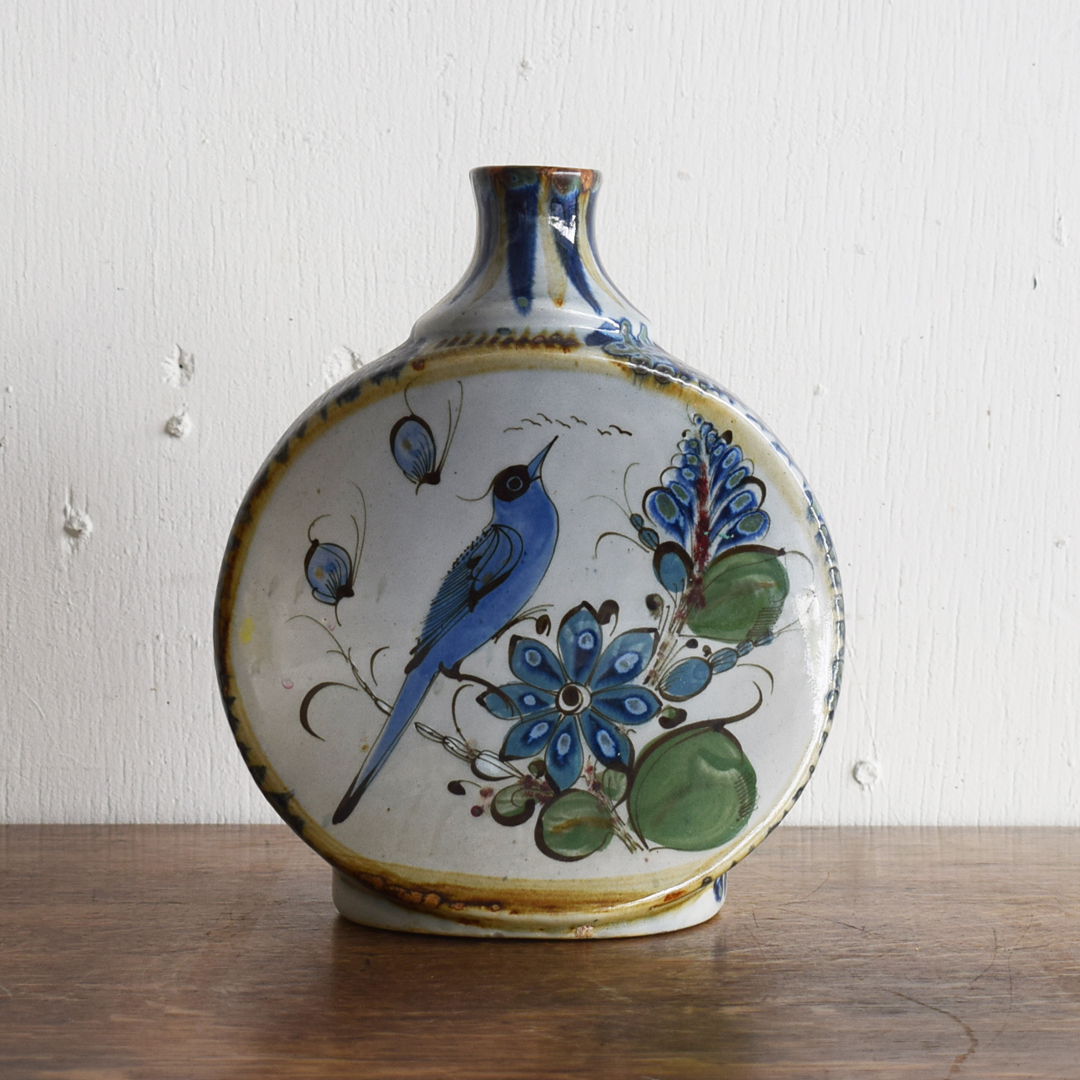 ① メキシコ トナラ焼 Ken Edwards ケン・エドワーズ 青い鳥 花瓶