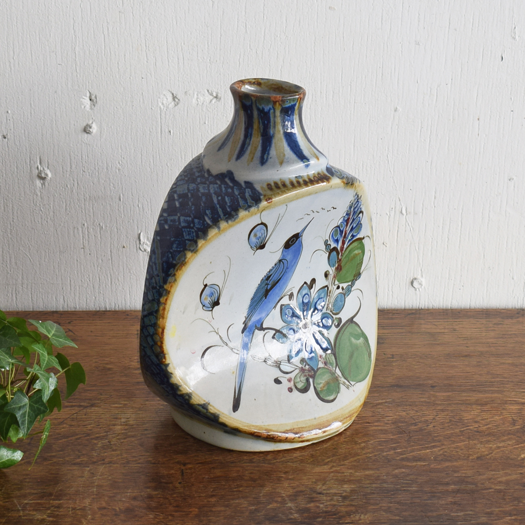 ① メキシコ トナラ焼 Ken Edwards ケン・エドワーズ 青い鳥 花瓶