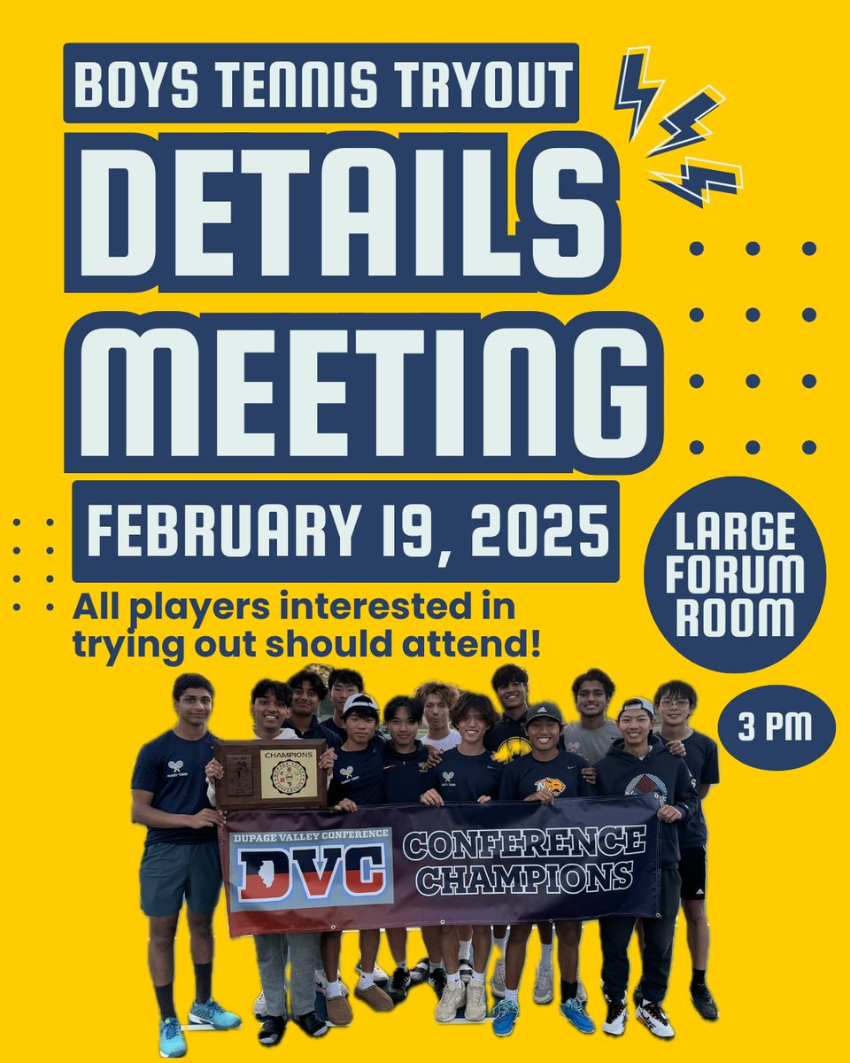 All boys interested in trying out for tennis: Informational meeting regarding tryouts and the upcoming season expectations will be held in the Main Bldg Forum Room at 3 PM on 2/19. See you there!🎾