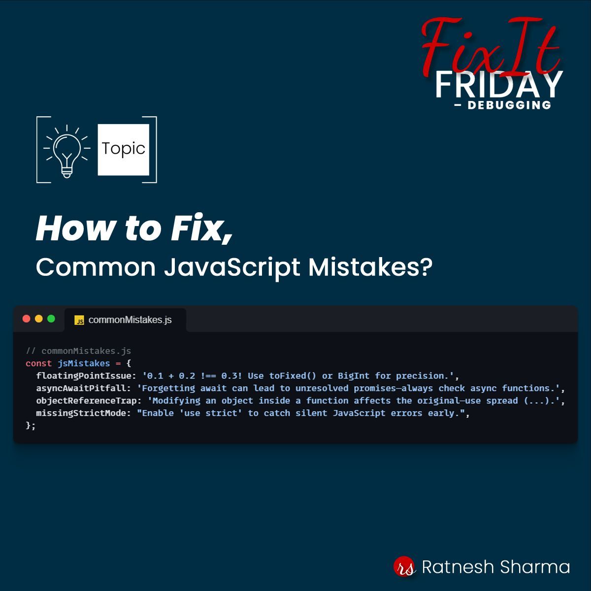 ratneshrsharma's tweet image. JavaScript debugging made easy!
🛠️🚀 Avoid these common mistakes for cleaner, error-free code.

Have you encountered any of these issues?
Drop your experience below! ⬇️

#FixItFriday #JavaScript #DebuggingTips #CodingMistakes #WebDevelopment #CleanCode #FrontendDev #TechTips