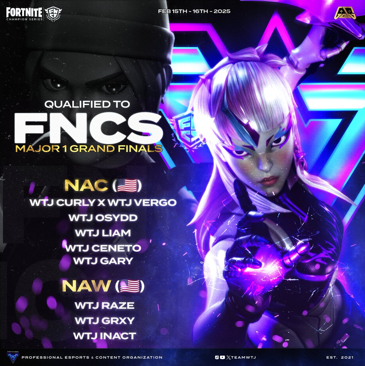 Witness The Journey 🔮 (@teamwtj) on Twitter photo JOBS NOT FINISHED.🔮
SEE YOU THIS WEEKEND. 🏆
FNCS CH6S1 #WitnessTheJourney | <a href="/GetAGrip_Gaming/">Get a Grip Gaming</a> JOBS NOT FINISHED.🔮
SEE YOU THIS WEEKEND. 🏆
FNCS CH6S1 #WitnessTheJourney | <a href="/GetAGrip_Gaming/">Get a Grip Gaming</a>