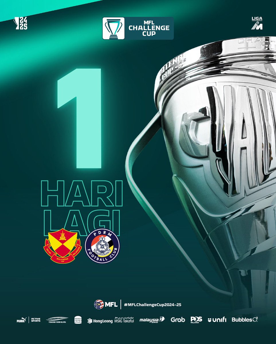MFL_MY's tweet image. 1️⃣ hari menjelang Perlawanan Akhir 1 MFL Challenge Cup 2024-2025!

Selangor FC vs PDRM FC 
🗓️ Sabtu | 15 Februari 2025 | 9PM
📍Stadium Majlis Bandaraya Petaling Jaya

#MFLChallengeCup2024-25 #DemiLigaKita #LigaMalaysia