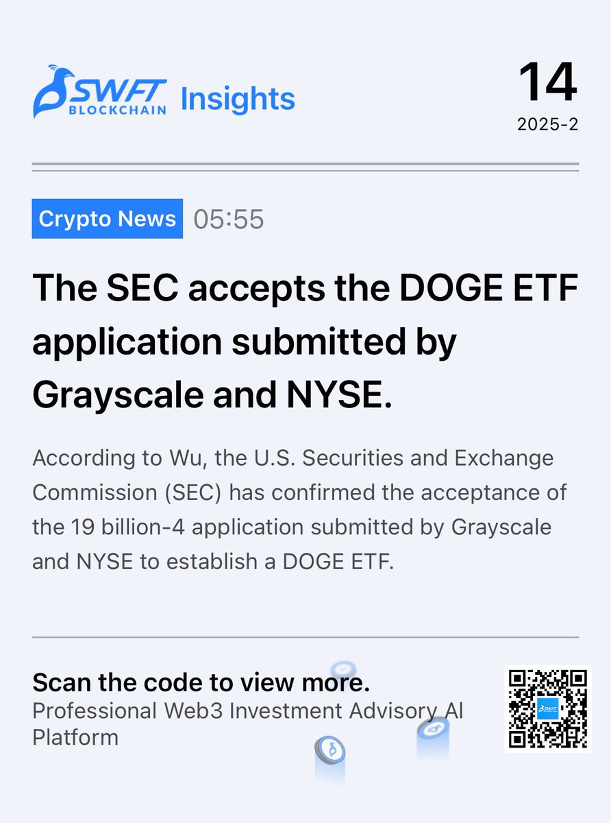 🚀 $DOGE ETF Incoming! 🚀 US SEC has accepted the $DOGE ETF application  from Grayscale and NYSE.