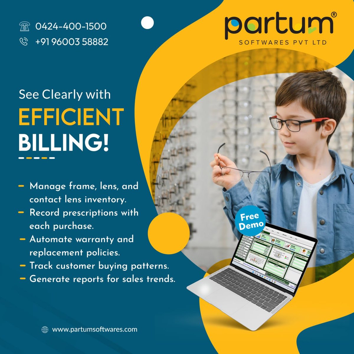 PartumSoftwares's tweet photo. Provide Optical Shop Billing Software!
Contact Us:
π +91 96003 89991
π +91 96003 58882
π +91 96003 53331
π https://t.co/yVK5u8k3mo
#partumsoftwares #gstbillingsoftware #opticalshopbillingsoftware #inventorysoftware #inventorymanagement #erodesoftwarecompany #trending https://t.co/eGmKJMDK8k