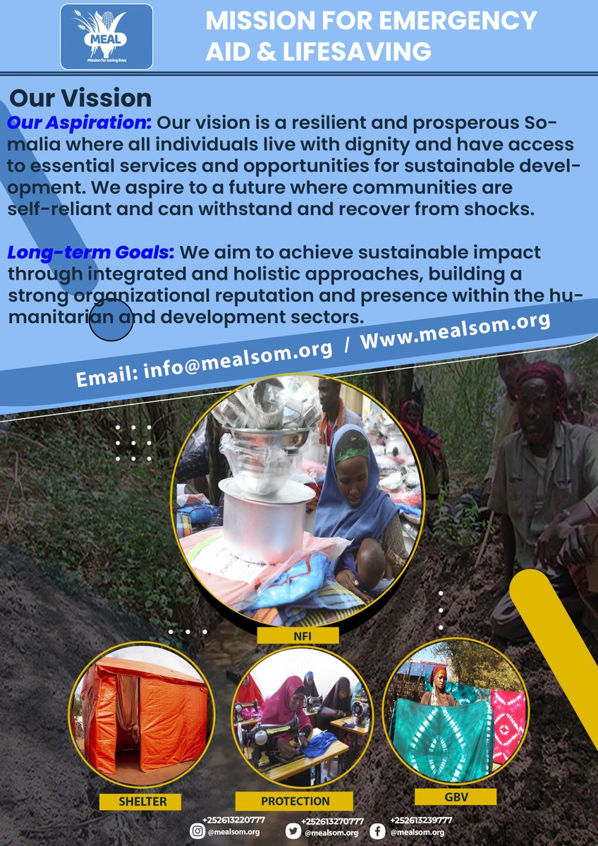 MEAL is an active humanitarian organization working in South and Central Somalia and implementing humanitarian works in South and Central Somalia, for more information read attached leaflet document