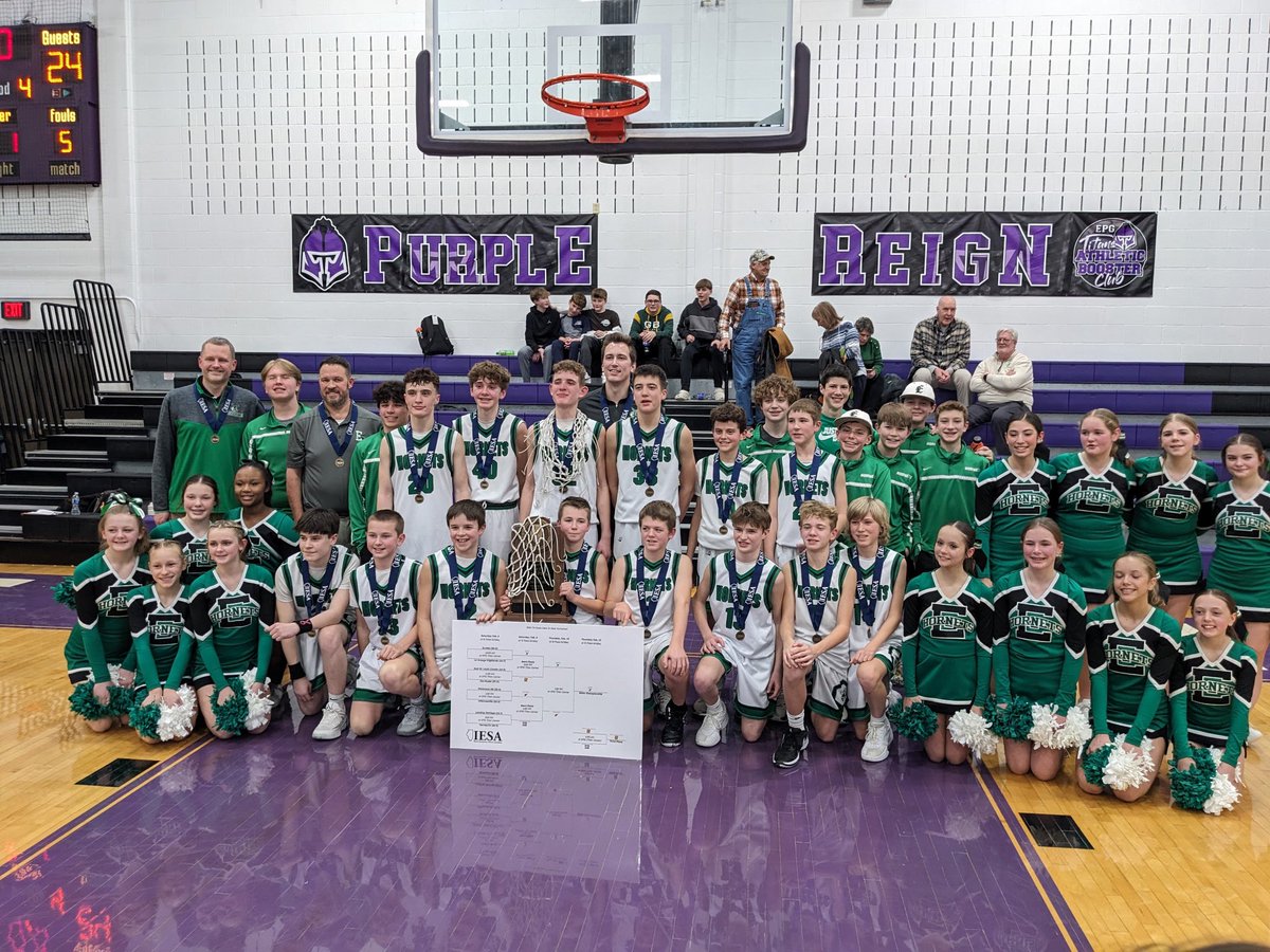 EMShornets's tweet photo. State Champions! 29-0. I will have to check with the Eureka Middle School’s SID (Coach Gerdes) but I believe that is the first undefeated boys basketball team in school history. Congrats, gentlemen. https://t.co/qqx1t42dIk