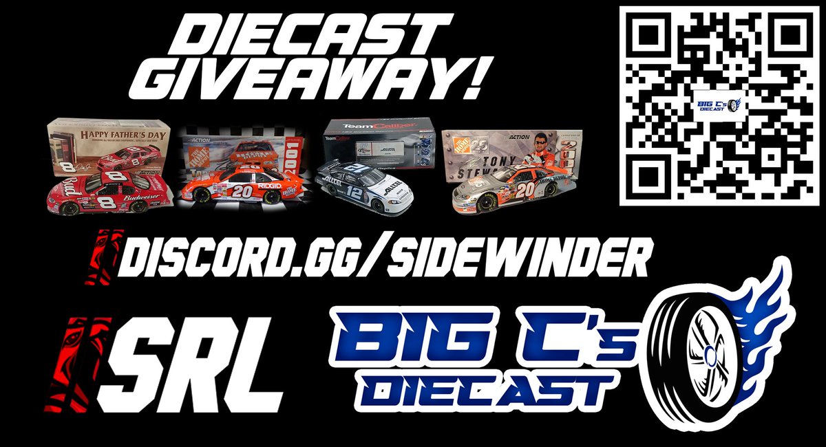 Lets give away a diecast! Winner gets choice of one of 5 prizes! 

To enter:
-scan the QR code, scroll down &amp; follow Cliff's Marketplace profile (Big C's Diecast)
-follow <a href="/SidewinderRL/">Sidewinder Racing Leagues</a>
-follow <a href="/CTCRacing/">CTC Racing</a> 
-Repost and tag 2 friends!

Winner drawn March 23!
discord.gg/sidewinder