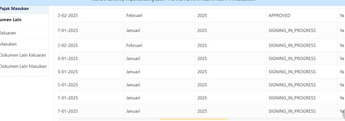 DbVerdiana's tweet photo. @kring_pajak halo min, kalau saat proses approval nota retur pajak masukan statusnya signing in progress terus saya harus gimana ya? Sudah berhari - hari seperti ini. Saat upload pun lebih banyak yang signing in progress daripada yang approved. https://t.co/w0j56TXciB
