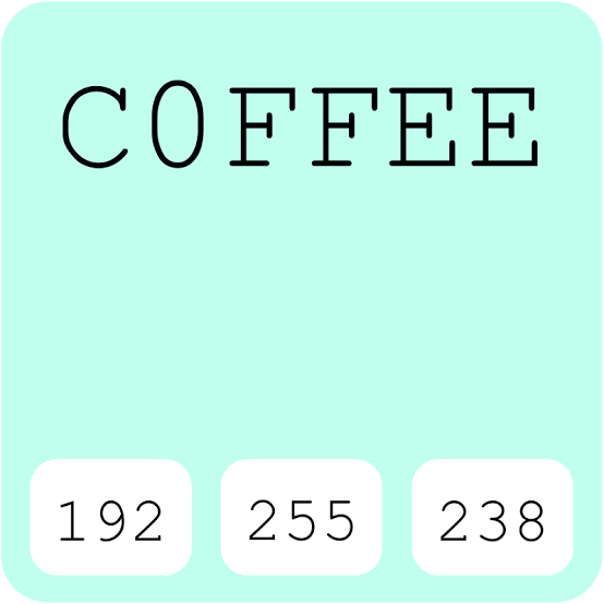 itotamotsu's tweet photo. COFFEEってRGBとして読み込めるじゃんと気づいて調べてみたら綺麗な翡翠色だった https://t.co/MWFo7GZ4Ua