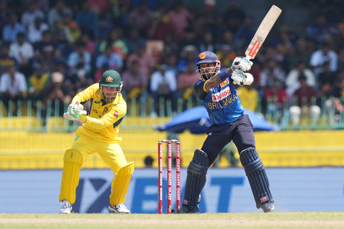 cricinfo's tweet photo. A run-a-ball fifty for Kusal Mendis!

https://t.co/Sky7hCp1aE | #SLvAUS https://t.co/98UlEoPS8i