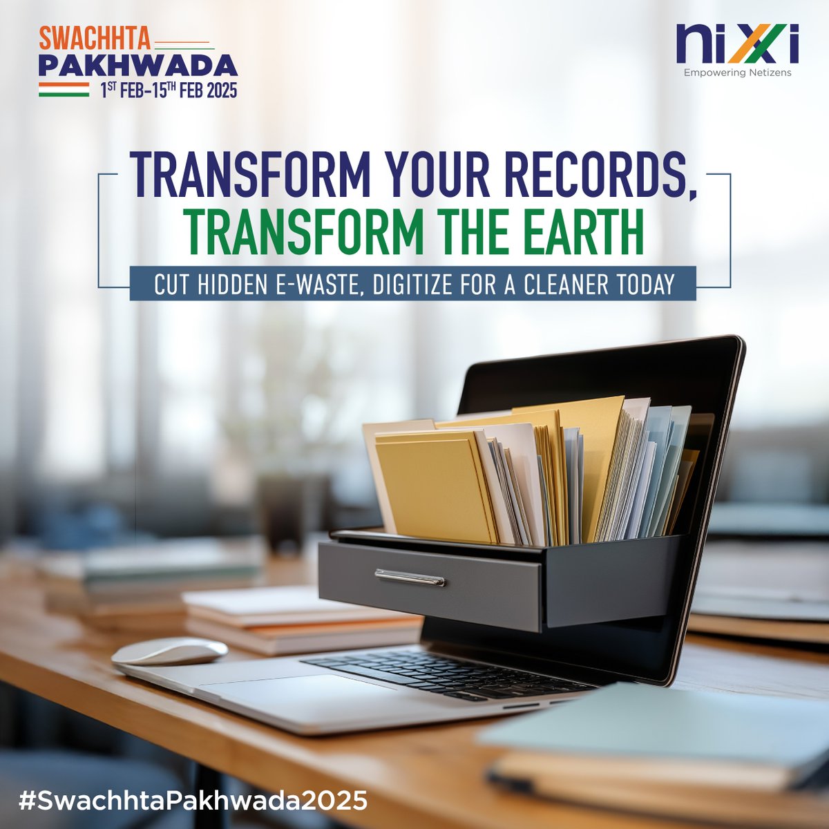 inregistry's tweet photo. Clear the clutter, protect our earth. Embrace a paperless workspace by digitizing your records. Every digital step reduces e-waste, let’s go green.
#CleanIndia #SwachhBharat #NIXI #SwachhtaPakhwada #ewaste #Sustainability #GreenInitiative #TeamworkForChange #electronicwaste https://t.co/RZgGf17D8c