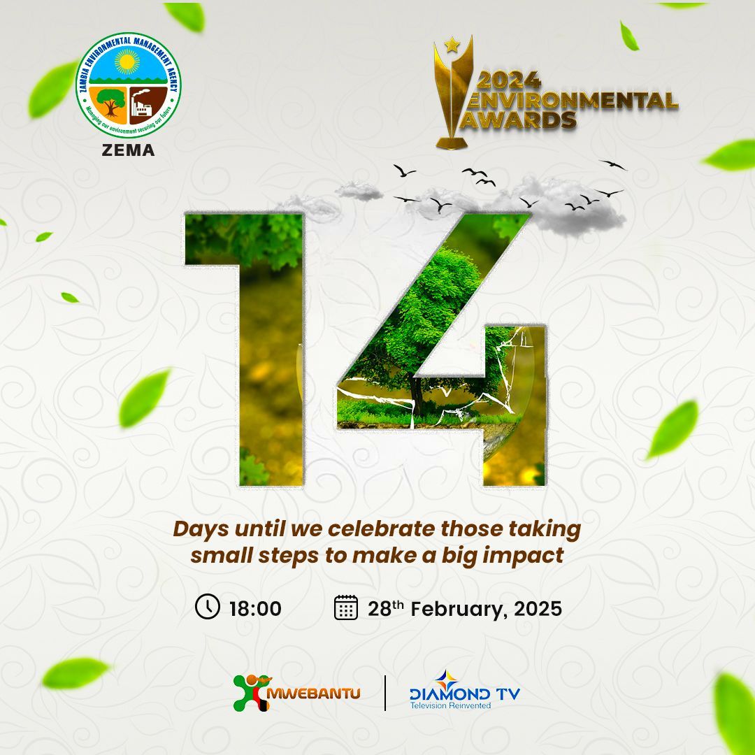 We'd 💖LOVE to showcase the winners of the Environmental Awards! 

Only 14 days until we celebrate the individuals and organisations making a real difference in Zambia's environment.

Are you ready to start meeting the nominees? 

#2024EnvironmentalAwards!