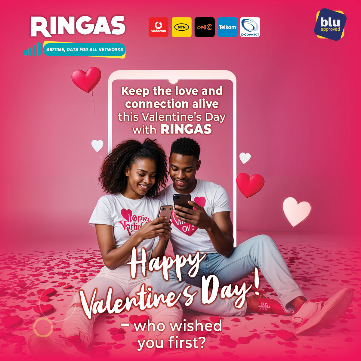 Ringas_SA's tweet image. Love is in the air—and so are your phone calls and messages. This Valentine’s Day, keep the connection alive with a Ringas Airtime and Data. Perfect for sharing sweet nothings anytime, anywhere.

Who was the first person to wish you a happy valentines day today? Tell us in the…
