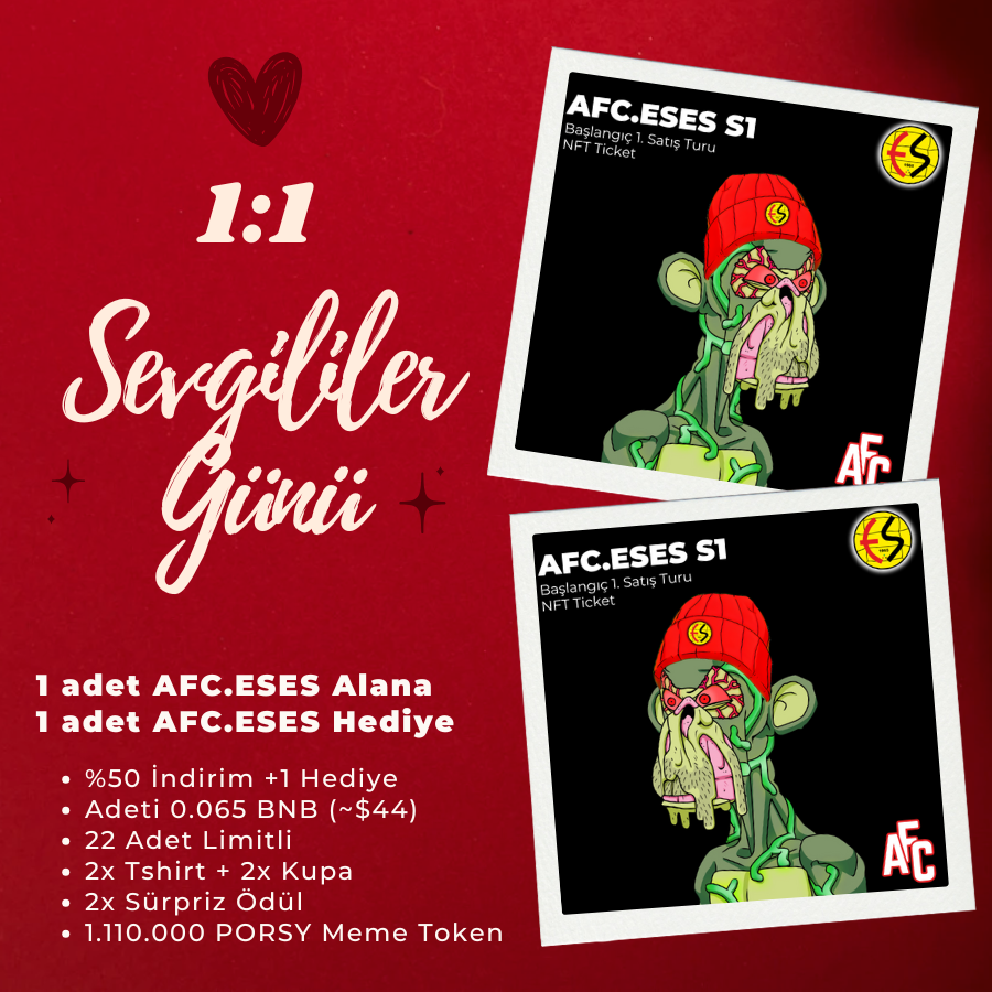 eses_dsp's tweet photo. ♥️🖤Sevgililer Günü Hediyesi

22 Adetle Limitli %50 İndirimli 1 Adet AFC.ESES NFT Ticket Satın Alana 1 adet AFC.ESES NFT Ticket Hediye!

2x Tshirt + 2x Kupa + 2x Sürpriz Hediye

1.110.000 PORSY Meme Token Hediye

https://t.co/w93Bj60aJC

#Eskisehirspor #AFCESES https://t.co/lqKfamBjf1