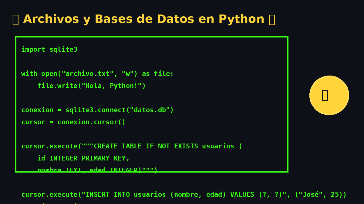 josecodetech's tweet image. 📢 ¡Archivos y bases de datos en Python! 🐍
✅ Leer y escribir archivos .txt
✅ Trabajar con .csv y .json
✅ Crear bases de datos con SQLite
✅ Ejemplo práctico paso a paso
📖 Léelo aquí 👉josecodetech.blogspot.com/2025/02/manejo…
🔖 #Python #Programación #AprenderPython #BasesDeDatos #SQLite