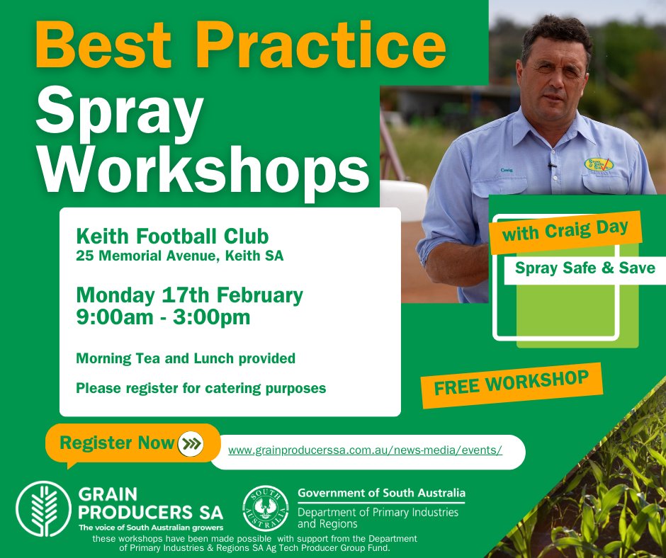 SOUTH EAST SPRAY WORKSHOP: GPSA's new Best Practice Spray Workshop series with renowned spray expert Craig Day and other expert presenters begins in Keith on Monday 17 February at the Keith Football Club, 9am -3pm.The workshops are free to attend, so don't miss out! Register (for