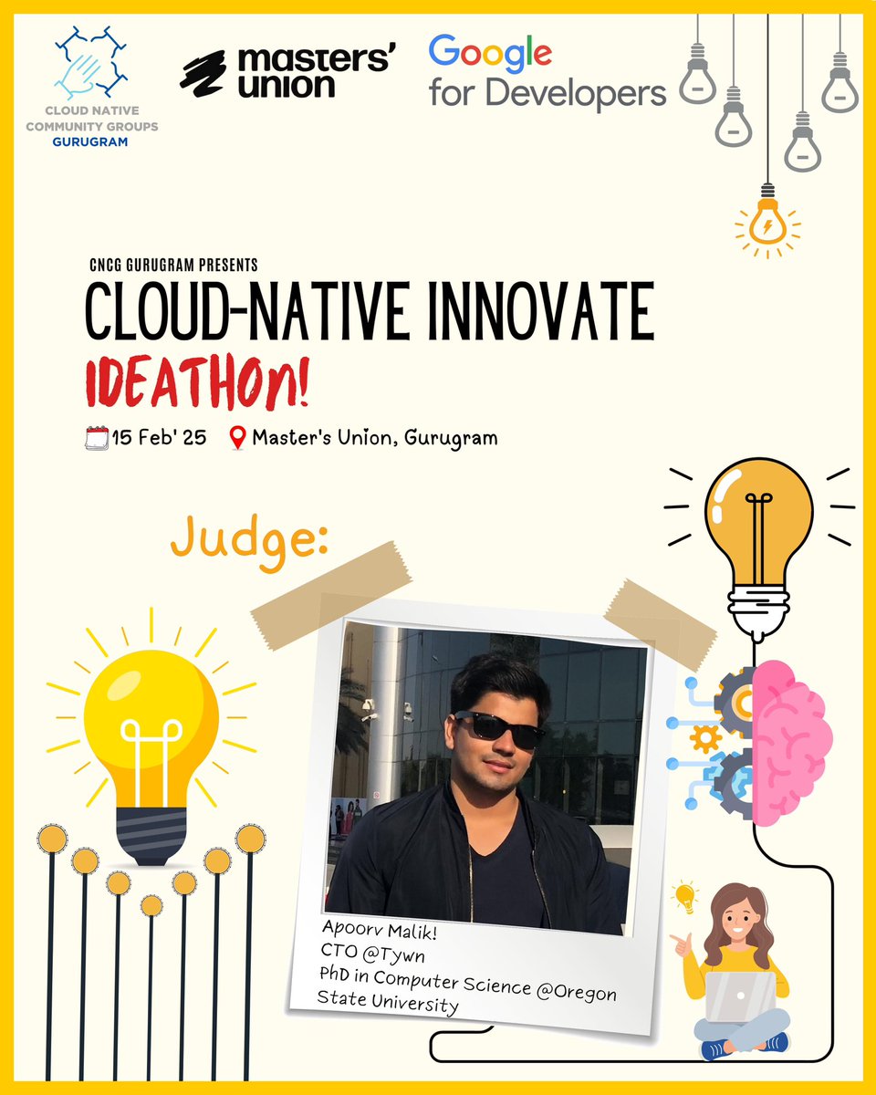 Meet Our Judge – Cloud-Native Innovate Ideathon! 🎯

We’re excited to welcome Apoorv Malik, CTO at Tywn &amp; PhD in Computer Science from Oregon State University, as a judge for the Cloud-Native Innovate Ideathon! 🎉
#ideathon #cncggurugram #cncf