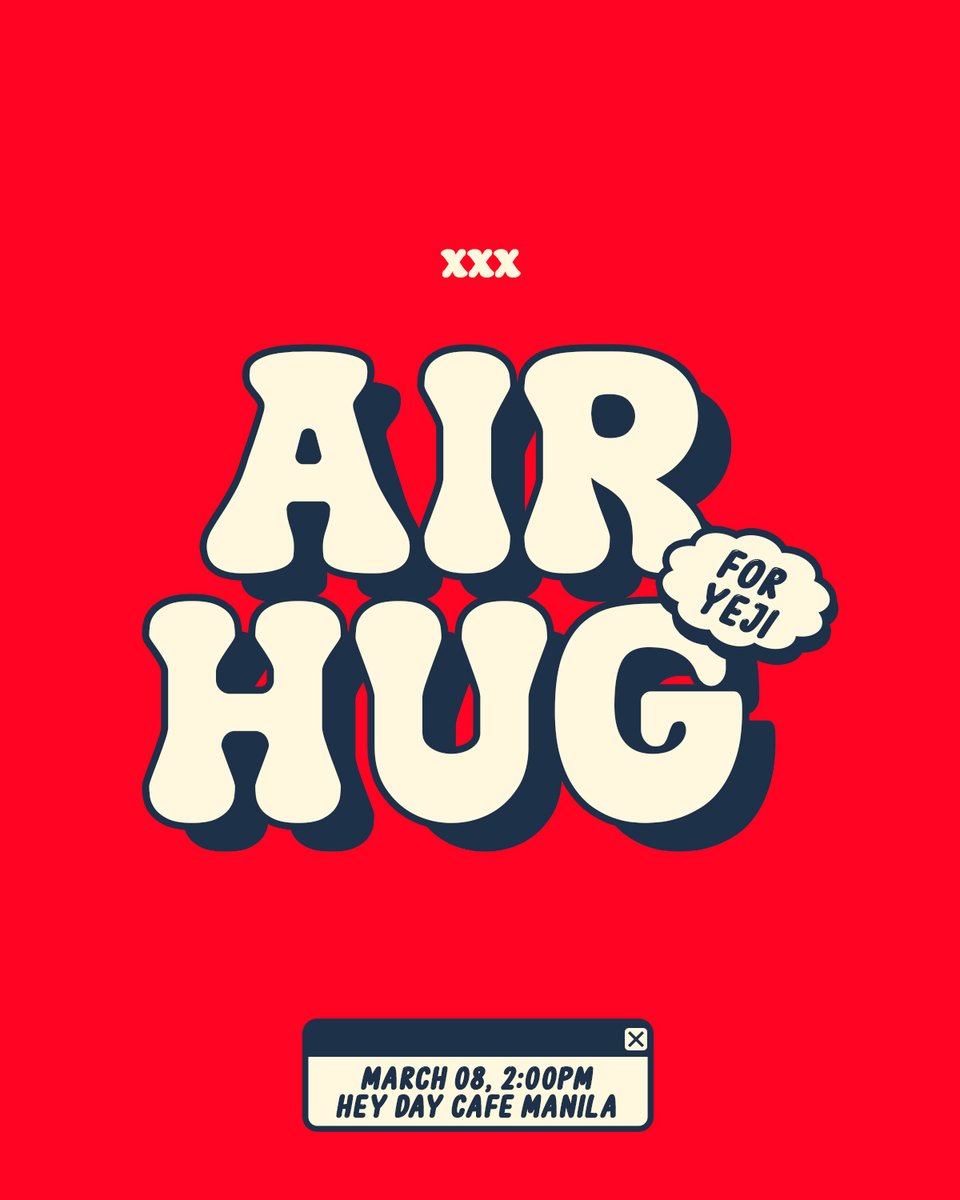 FantzyTwt's tweet photo. ✶⋆.˚ AIRHUG ˚⋆✶
fan event for Yeji's solo debut🖤
—
📍Hey Day Cafe, MNL🇵🇭
🗓️ March 8 (SAT)
⏲️ 2:00pm
—
Early Bird: ₱200 (until Feb 16)
Regular Rate: ₱300 (Feb 17-24)
Ends on: Feb 25
✏️REGISTER: https://t.co/rgUnwmawDm
—
🎙️ hosted by: @Nayugram 
🙇‍♂️co-organized by: @FantzyTwt https://t.co/uup10ffeU7