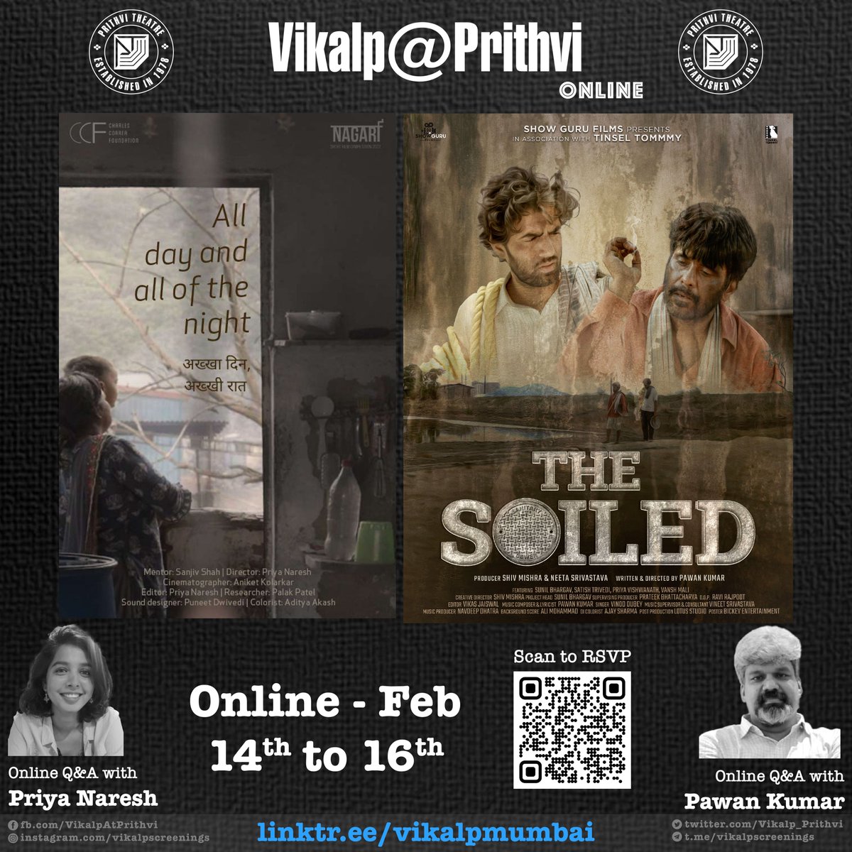 Vikalp_Prithvi's tweet image. Watch 'Akkha Din, Akkhi Raat' directed by Priya Naresh at youtu.be/KOSj7SzPE5g and 'The Soiled' directed by Pawan Kumar at youtu.be/Phyid_rc50s and send your questions for the directors at vikalpscreenings@gmail.com. (@DiscourseDancer @KashifKakvi @Pankaj___Sharma @PNRai1)