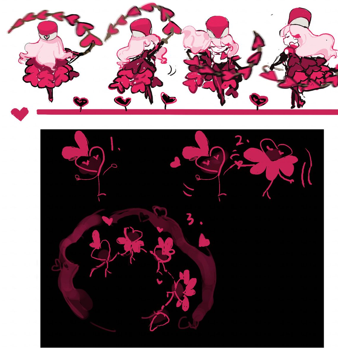 Kaoru is inspired by perfume, lover, and dancers. She wields a whip made of hearts, which moves like a dance when swung. Around her, tiny heart-shaped figures, each with unique forms, are mesmerized by her charm.