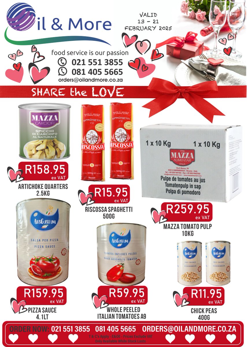 OilandMoreSA's tweet photo. Valentine's Specials - valid till 21 February 2025 - https://t.co/j1SqfhTTAJ https://t.co/vSXtHT2OlV