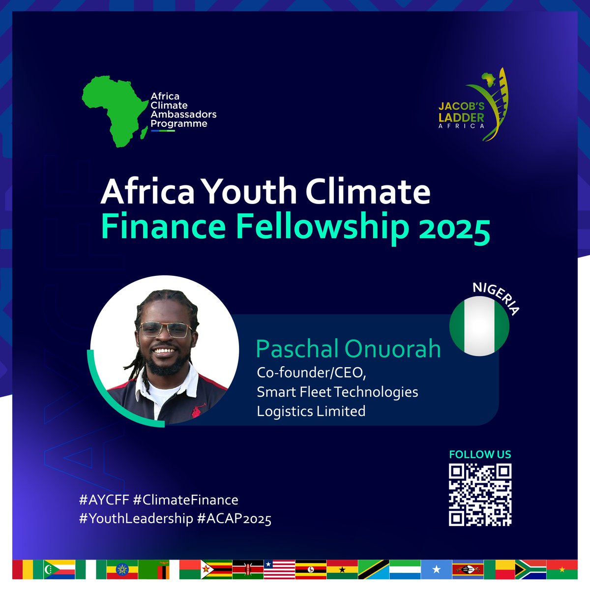 Meet Paschal Onuorah <a href="/paschmaria_/">Paschal Onuorah</a>  from Nigeria! 

Paschal Onuorah is the Co-founder and CEO of Smart Fleet Technologies Logistics Limited, revolutionizing transportation in Nigeria through electric mobility. With a background in Chemical/Petrochemical Engineering and over 7