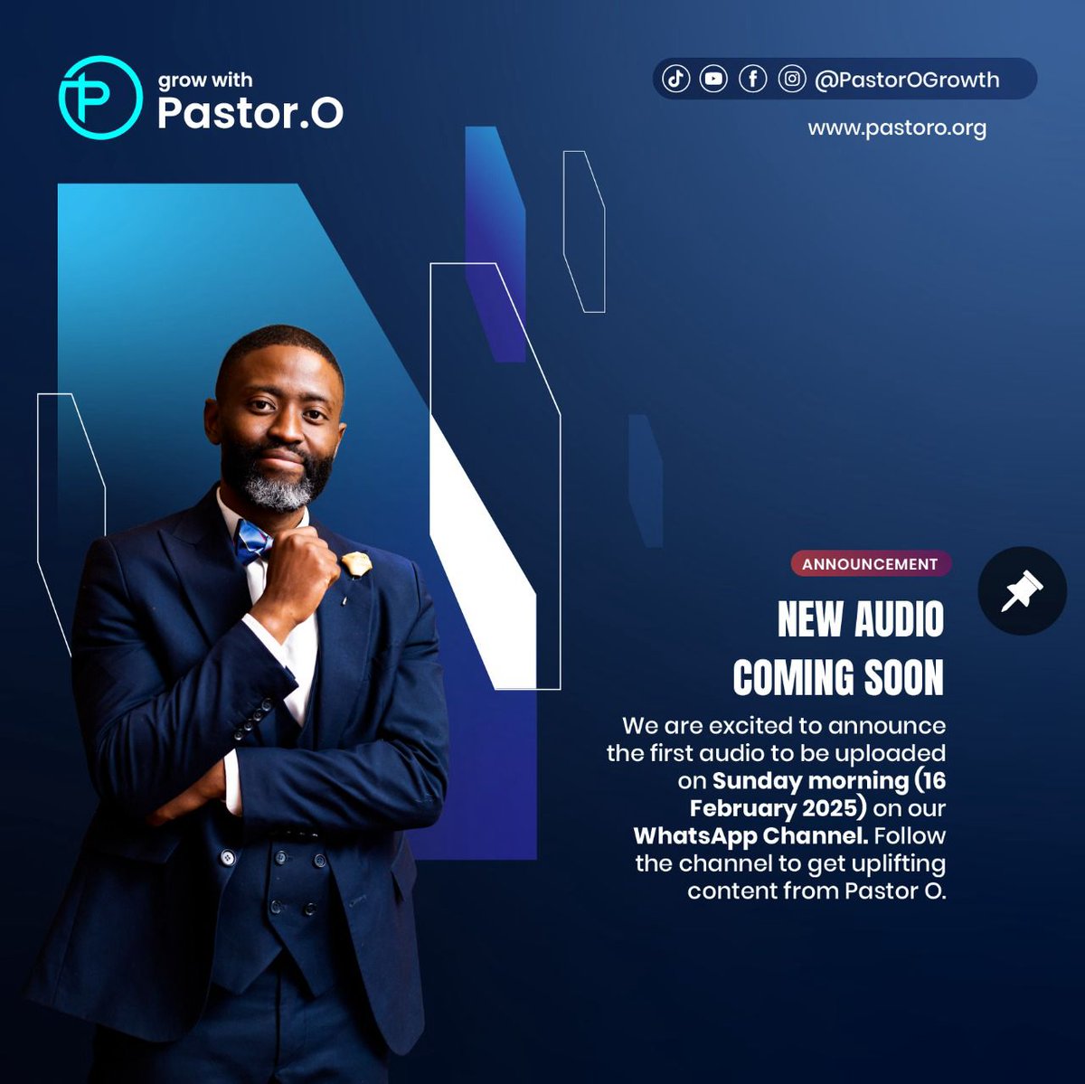 PastorOGrowth's tweet image. A journey of growth and renewal begins. Let’s grow together as we go for glory! On Sunday morning 16 February we will share audio for spiritual development. Keep an eye out for announcements on new exciting material to help you fulfill your purpose and destiny.