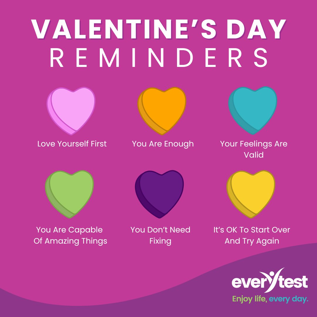 This Valentine's Day, you don't have to focus on cards, flowers, and chocolates from admirers. Instead, it can be a day to practice self-love. 
🩷🧡🩵💚💜💛 

Remember, you are enough! 

#ValentinesDay #SelfLove